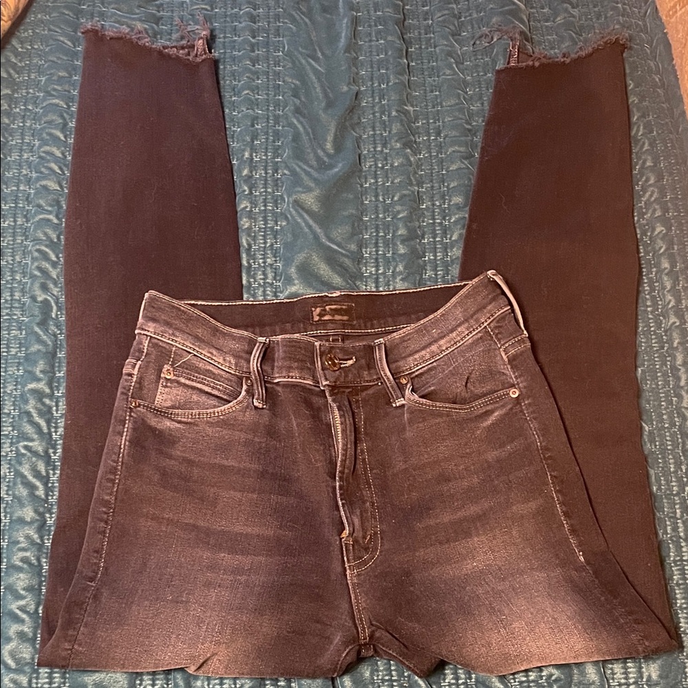 MOTHER Black Skinny Jeans with Washed Fade